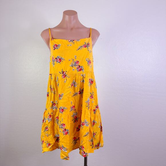 Floral Sleeveless Square Neck Spaghetti Strap Tunic Mini Dress Gold Yellow S NWT - Picture 1 of 12